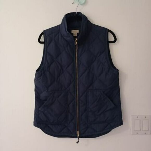 J.Crew Quilted Down Vest With Gold Zipper M Navy Blue - Picture 1 of 9